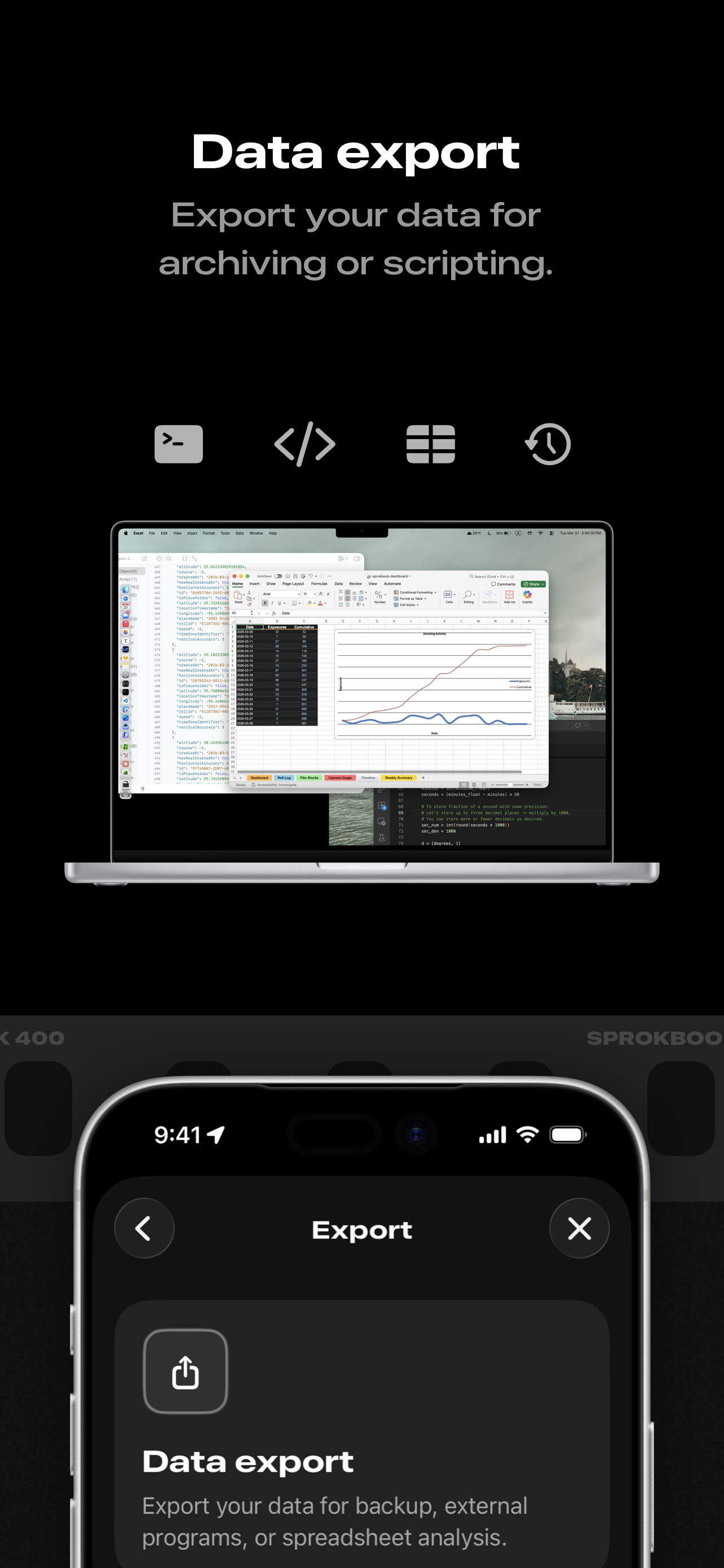 Export options and data analysis on a MacBook